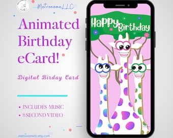 Birthday Card For Kid, Googly-Eyed Giraffe Animated Birthday eCard, Digital Birthday Card & Birthday Song, DIY Social Media Message App Gift