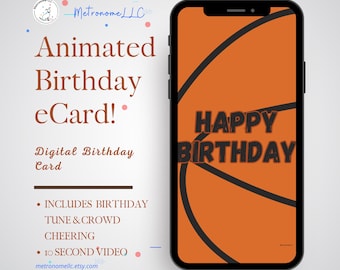 Musical Happy Birthday Card, Basketball, Happy Birthday Tune & Cheering Sports Crowd, Instant Download eCard Gift, DIY Social Media Message