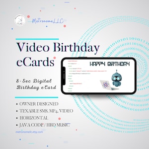 Musical Animated Birthday Card, STEM Robotics & Techie Happy Birthday Song, Instant Download eCard Gift, DIY Last Minute Textable e-Card