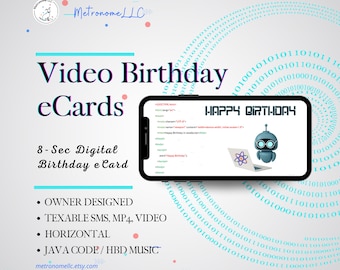 Musical Animated Birthday Card, STEM Robotics & Techie Happy Birthday Song, Instant Download eCard Gift, DIY Last Minute Textable e-Card