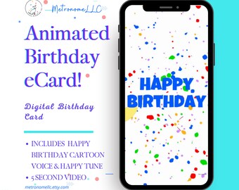 Animated Happy Birthday Card, Teen Last Minute DIY Instant Download Text App Gift, Tween Digital Birthday eCard