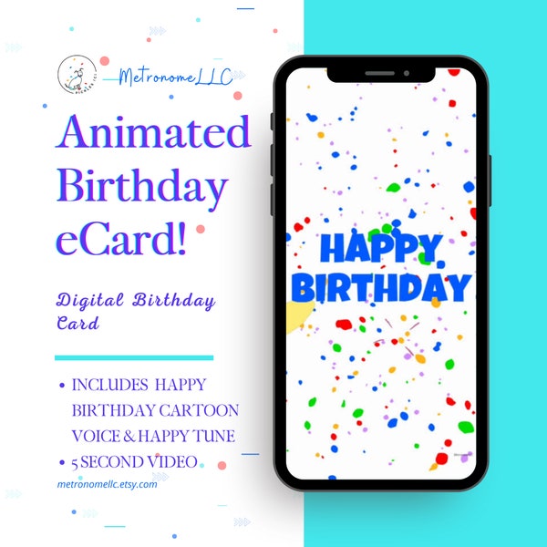 Animated Happy Birthday Card, Teen Last Minute DIY Instant Download Text App Gift, Tween Digital Birthday eCard