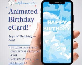 Musical Animated Birthday Card: Animal Shaped Clouds eCard, Last Minute Digital e-Card Gift – Happy Birthday Song, Personal Social Media DM