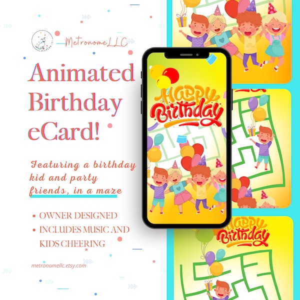 Humorous Animated Musical Birthday Card For Kids, Fun Digital Cartoon Video eCard, Children Cheering Happy Birthday, Instant Download, Text