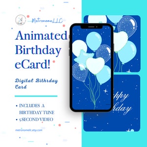 Musical Animated Birthday Card For Him Men Teen Boys, Instant Download Last Minute Gift, Digital Birthday eCard Happy Birthday Tune, Texting