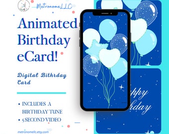 Musical Animated Birthday Card For Him Men Teen Boys, Instant Download Last Minute Gift, Digital Birthday eCard Happy Birthday Tune, Texting