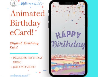 Musical Animated Birthday Card, Instant Download Digital Birthday eCard, Happy Birthday Tune, Last Minute Gift, eCard Birthday Card