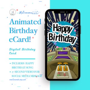 Musical Animated Birthday Card, Kid Happy Birthday eCard, Last Minute Instant Download Digital eCard Gift, DIY Space Social Media Message