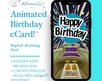 Musical Animated Birthday Card, Kid Happy Birthday eCard, Last Minute Instant Download Digital eCard Gift, DIY Space Social Media Message