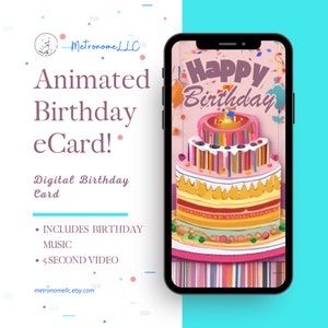 Musical Animated Birthday Card, Instant Download Digital Birthday eCard, Happy Birthday Tune, Last Minute Gift, eCard Birthday Card