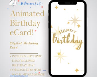 Musical Animated Birthday Card, Happy Birthday Digital eCard, Electronic Drum, Instant Download, DIY Last Minute Social Media/Textable Gift
