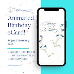 Happy Birthday Card For Her, Musical Animated Birthday eCard, Orchestral Music, Social Media Message, Instant Download, Floral DIY Gift