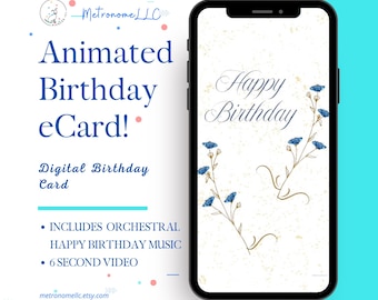 Happy Birthday Card For Her, Musical Animated Birthday eCard, Orchestral Music, Social Media Message, Instant Download, Floral DIY Gift