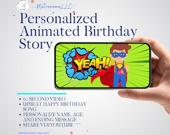 Personalized Story Books for Children: Digital Musical Animated Birthday Card  with Name Age Custom Message, Kids Unique Gift, 4K MP4 Video