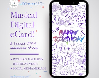 Musical Animated Birthday Card, Digital Birthday Card, Happy Birthday eCard, Last Minute DIY Instant Download Gift, Social Media Message