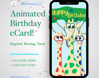Birthday Card For Kid, Googly-Eyed Giraffe Animated Birthday eCard, Digital Birthday Card & HBD Song, DIY Social Media or Message App Gift