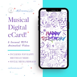 Musical Animated Birthday Card, Digital Birthday Card, Happy Birthday eCard, Last Minute DIY Instant Download Gift, Social Media Message