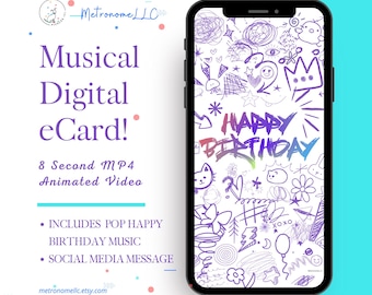 Musical Animated Birthday Card, Digital Birthday Card, Happy Birthday eCard, Last Minute DIY Instant Download Gift, Social Media Message