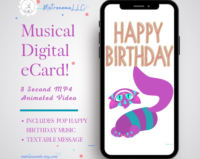 Featured listing image: Musical Animated Birthday Card, Digital Birthday Card, Happy Birthday eCard, Last Minute DIY Instant Download Gift, Social Media Message