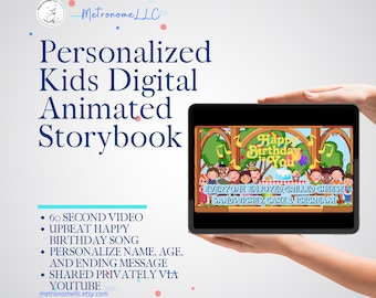 Digital Birthday Card, Custom Name Age Story & Happy Birthday Song, Virtual Greeting Cards, Kids Musical Animated Birthday Gift, 4K YT Video