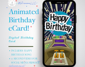 Musical Animated Birthday Card, Kid Happy Birthday eCard, Last Minute Instant Download Digital eCard Gift, DIY Space Social Media Message