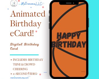 Musical Happy Birthday Card, Basketball, Happy Birthday Tune & Cheering Sports Crowd, Instant Download eCard Gift, DIY Social Media Message