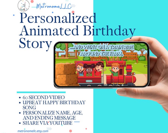 Featured listing image: Personalized Story Books for Children: Digital Musical Animated Birthday Card with Name Age Custom Message, Kids Unique Gift, 4K MP4 Video