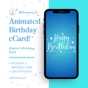 Musical Animated Birthday Card, Happy Birthday Last Minute Instant Download Digital eCard Gift, Fireworks Design, Social Media /Text Message