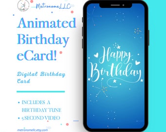 Musical Animated Birthday Card, Happy Birthday Last Minute Instant Download Digital eCard Gift, Fireworks Design, Social Media /Text Message