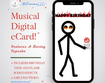 Happy Birthday Card For Man, Stickman Cupcake, Boyfriend Birthday, Animated Happy Birthday For Him, DIY Instant Download Gift, Funny Card