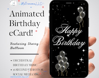 Musical Animated Animated Birthday e-Card Classic Orchestral Music, Last Minute Digital Download eCard Birthday Card Gift, Social Media DM
