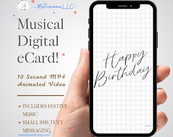 Musical Animated Birthday Card, Digital Download Last Minute DIY Gift, Digital e-Card & Festive Happy Birthday Tune, SMS Text, Social Media
