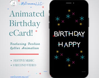 Musical Animated Birthday Card, Instant Download Digital Birthday e-Card, Happy Birthday Tune, Last Minute Gift, eCard Birthday Card, Text