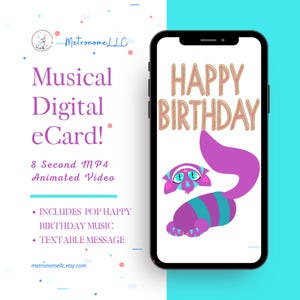 Musical Animated Birthday Card, Digital Birthday Card, Happy Birthday eCard, Last Minute DIY Instant Download Gift, Social Media Message
