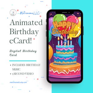 Musical Animated Birthday Card, Instant Download Digital Birthday eCard, Happy Birthday Tune, Last Minute Gift, eCard Birthday Card
