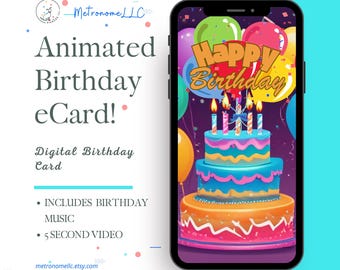 Musical Animated Birthday Card, Instant Download Digital Birthday eCard, Happy Birthday Tune, Last Minute Gift, eCard Birthday Card