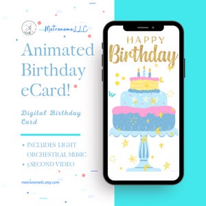 Happy Birthday Card For Her, Musical Animated Birthday eCard, Soft Tune & Sound Effect, Last Minute DIY Text Message, Instant Download Gift