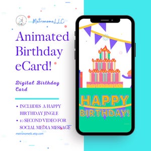 Musical Animated Birthday Card, Happy Birthday eCard, Instant Download, DIY Digital Gift, Social Media Message App, Virtual Flaming Cake
