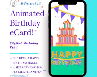 Musical Animated Birthday Card, Happy Birthday eCard, Instant Download, DIY Digital Gift, Social Media Message App, Virtual Flaming Cake