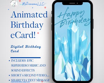 Musical Animated Birthday Card, Ice Fortress w/ Superhero Music, Happy Birthday e-Card, Last Minute Instant Digital Gift, DIY Text Message