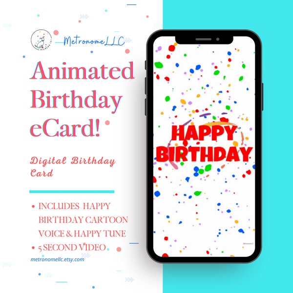 Animated Happy Birthday Card, Teen Last Minute DIY Instant Download Text App Gift, Tween Digital Birthday eCard