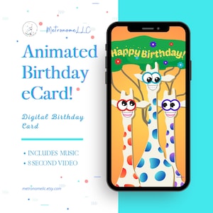 Kid Birthday Card, Googly-Eyed Giraffe Animated Birthday eCard, Digital Birthday Card & Birthday Song, DIY Social Media or Message App Gift