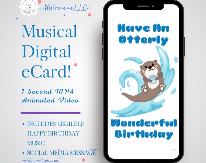 Featured listing image: Animated Birthday E-Card • Musical Digital Birthday Card • Cute Phone Birthday Video, Edit & Text Happy Birthday Greeting • Instant Download