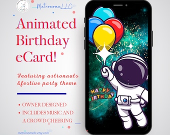 Musical Animated Birthday Card, Space Astronaut: Outer Space Music, Crowd Cheering Happy Birthday, eCard Birthday Card, Social Media Message
