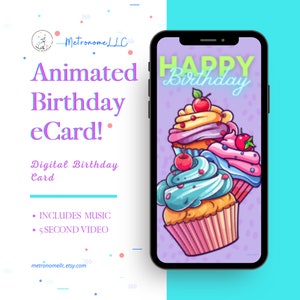 Musical Animated Birthday Card, Happy Birthday Card  - Last Minute Instant Download Digital e-Card, DIY Social Media or Messaging App e-Card