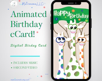 Funny Birthday Card, Kid Googly-Eyed Giraffe Animated Birthday eCard, Digital Birthday Card & Birthday Song, DIY Social Media Message Gift