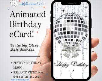 Musical Animated Birthday Card, Disco Ball Digital Download e-Card, Happy Birthday Song, Last Minute Gift, eCard Birthday Card, Social Media