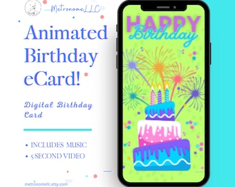 Musical Animated Birthday Card, Happy Birthday eCard, Instant Download, DIY Digital Gift, Text/Social Media/Message App