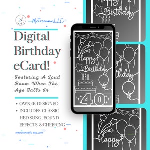 40th Birthday Card, eCard Birthday Card,  Funny Animated Birthday Card with HBD Song And Surprise Boom Sound Effects, Instant Download Gift