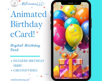 Musical Animated Birthday Card, Instant Download Digital Birthday eCard, Happy Birthday Tune, Last Minute Gift, eCard Birthday Card